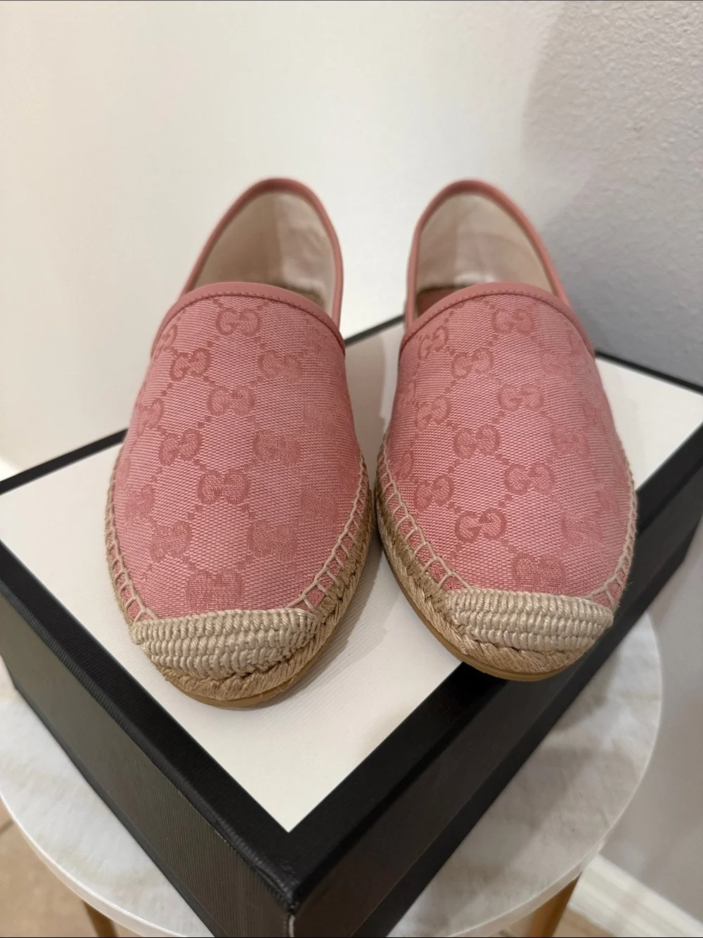Gucci Pink Monogram Canvas Espadrille Flats